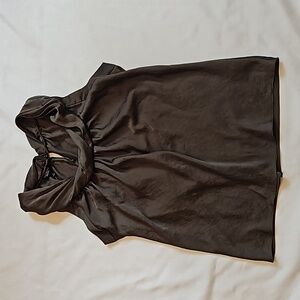 Talbots Sleeveless Mock Neck Satin Halter Top Olive Green